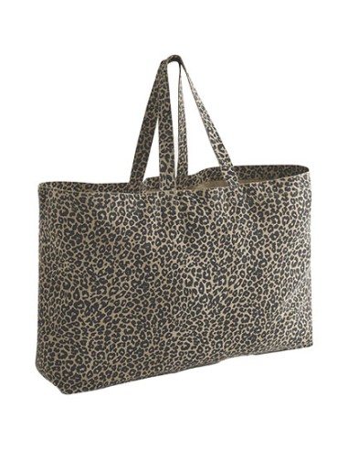 WES-W336-Leopard Print Canvas Oversized Tote Bag